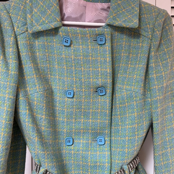 Vintage 1960s Double Breasted Wool Plaid Tweed Jacket Small USA - Picture 1 of 16